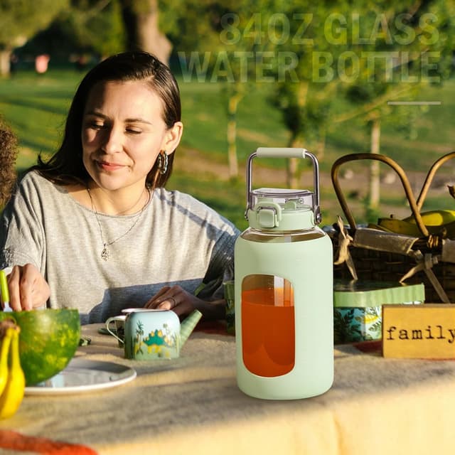 Detalle 1 de BLUEGO Trinkflasche Glas 2,5 l mit Zeitmarkierungen