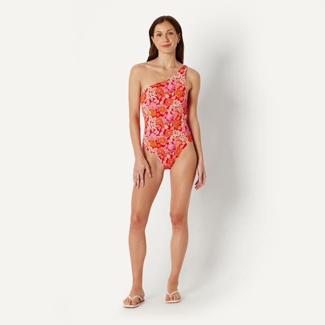 Detalle de Amazon Essentials Damen Badeanzug einteilig mit einer Schulter – mit integrierten Cups