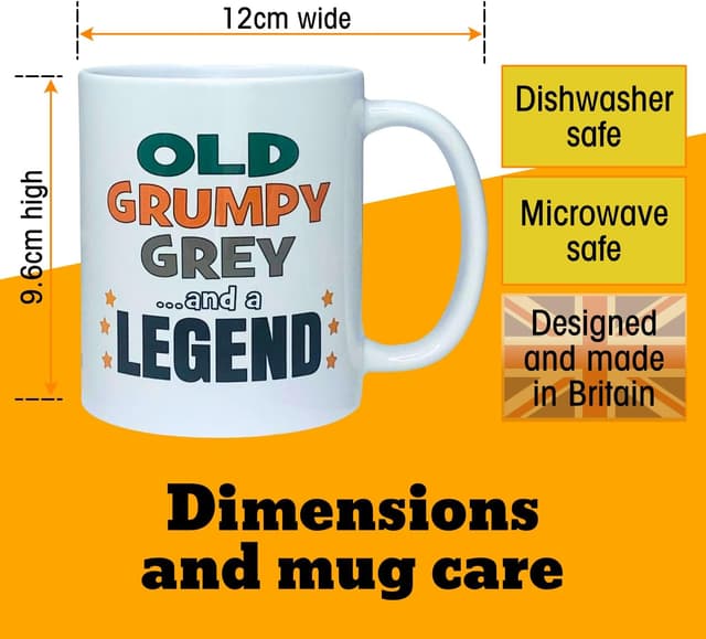 Detalle 2 de Banterous Old Grumpy Grey and a Legend mug | Funny dad gift for Father’s Day or birthdays