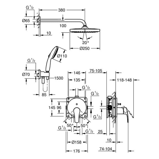 Thumbnail 2 de Grohe Eurosmart 250 monomando ducha 250 cm