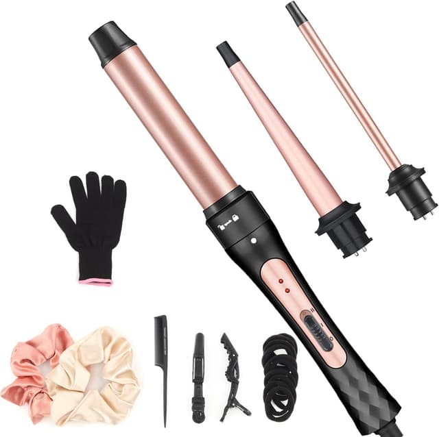 Detalle de 3 in 1 Curling Wand & Tongs Iron Set with Interchangeable Ceramic Barrels (9–32mm) for Long & Thick Hair
