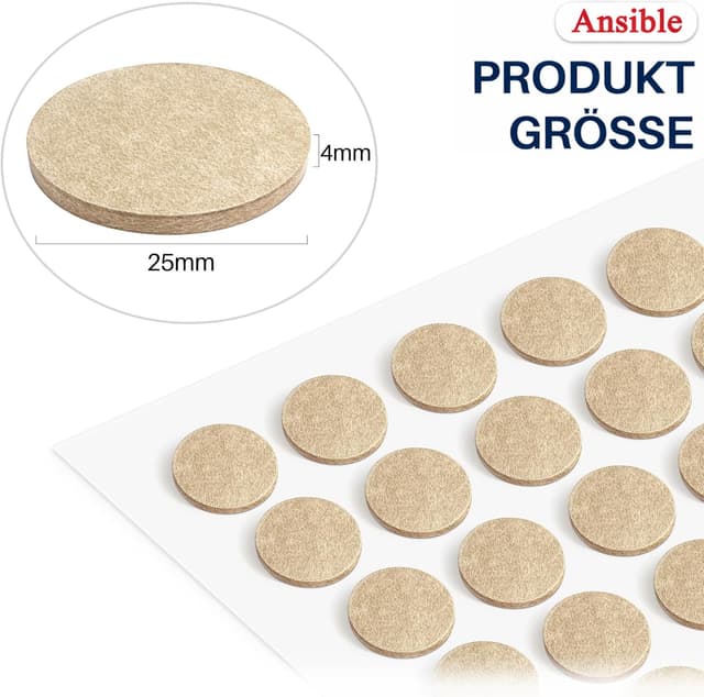 Detalle de Ansible 60 selbstklebende Filzgleiter (Ø 25 mm) Rund, beige – Möbelgleiter zum Kratzschutz & für leises Gleiten