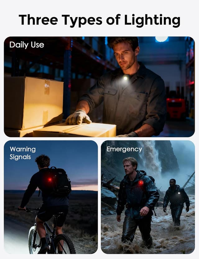 Detalle de Aqash Clip on Torch Rechargeable 600 Lumens EDC Magnetic Pocket Flashlight (Black)