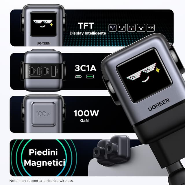 Detalle 2 de UGREEN Uno 100W GaN Caricatore USB C 4 porte