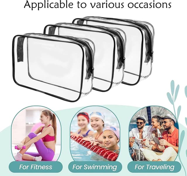 Detalle 2 de TESIN 12 Pack Clear Cosmetics Bags (PVC, zippered) – waterproof clear toiletry & organiser pouches