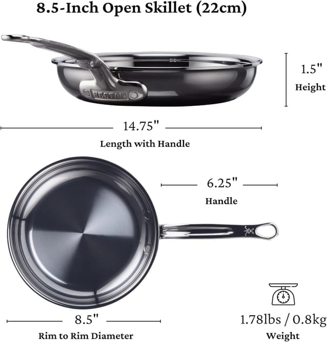 Detalle de Hestan NanoBond Collection Titanium Stainless Steel 8.5-Inch Frying Pan (Induction Compatible, PFAS & Chemical Free)