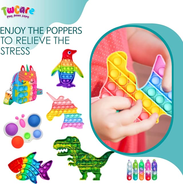 Detalle 2 de 120 Pcs Fidget Toys Pack Sensory Pop, Slime, Spinner & More for Kids and Adults