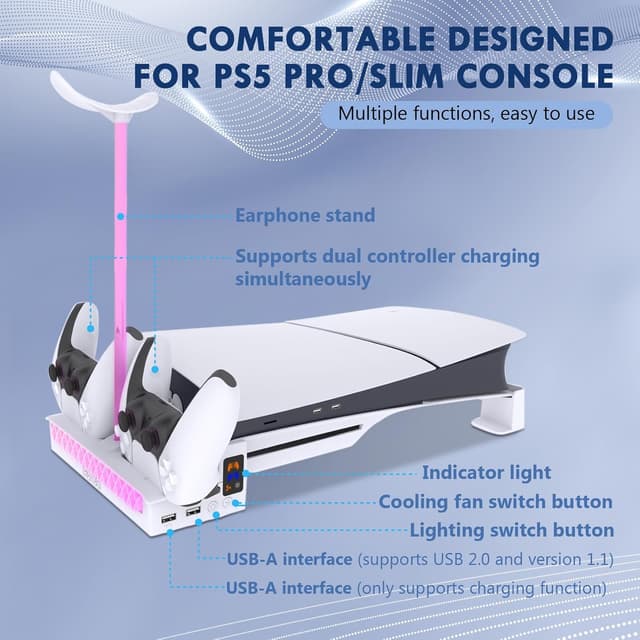 Detalle de Sehawei Soporte PS5 Slim con Ventilador y Cargador