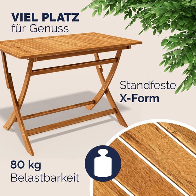 Detalle 2 de Casaria® Gartenmöbel-Set Modell 2026 aus FSC® Akazienholz (5-teilig) mit klappbarem Tisch & 4 Stühlen