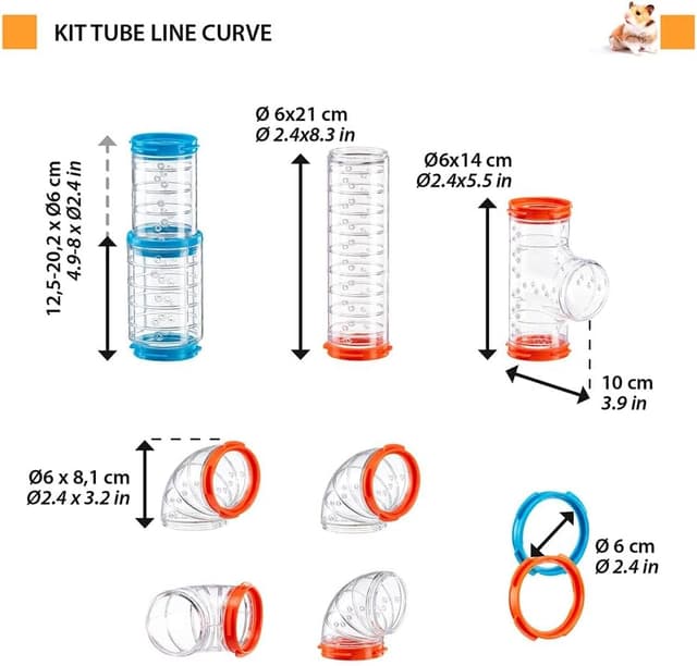 Thumbnail 1 de Ferplast Ensemble de Tubes Hamster, tubes transparents avec ventilation, 9 pièces