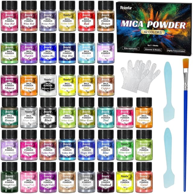 Detalle de Roizefar Mica Powder (42 colours, 5 g each) pearlescent epoxy resin pigment for soap, nails, candles and bath bombs