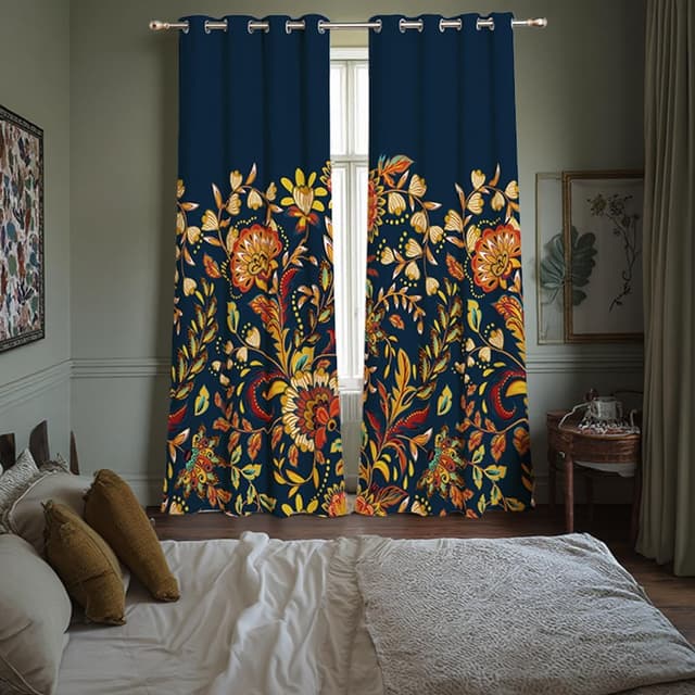 Detalle 2 de Tokusyou Boho Verdunklungsvorhänge Marineblau 158×132 cm