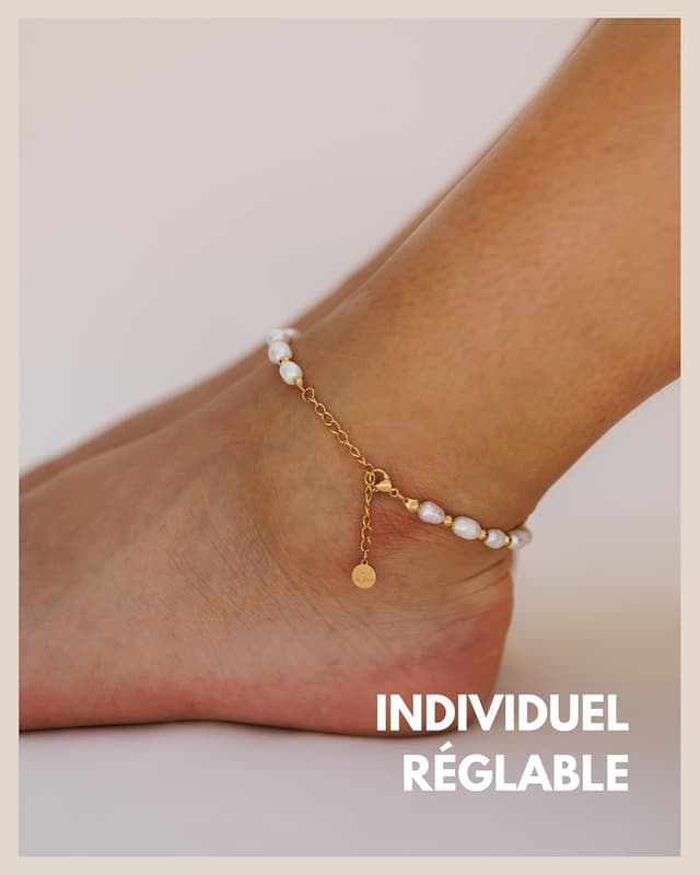 Detalle de GD GOOD.designs EST. 2015 Bracelet de cheville pour femme en perles fines (4 mm) – pierre naturelle multicolore, fermoir ajustable