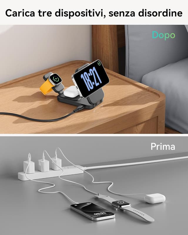 Thumbnail 4 de INIU Caricatore Wireless 3 in 1 15W con Qi2 e MagSafe pieghevole da viaggio per iPhone, Apple Watch e AirPods Pro