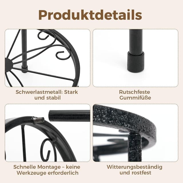 Detalle de Bamworld Blumenständer Metall Schwarz 2er-Set – runde Pflanzenhocker für Balkon & Wohnzimmer