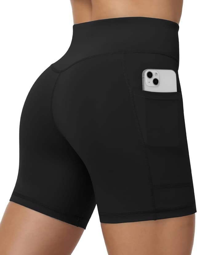 Detalle de Runhit Radlerhose Damen mit Taschen – blickdichte Gym-Shorts mit hoher Taille & Bauchkontrolle