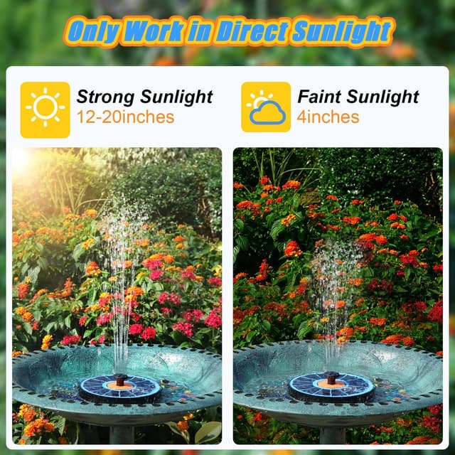 Detalle de Yzert 3.5W Solar Fountain with Flower: solar-powered bird bath fountain with 7 nozzles