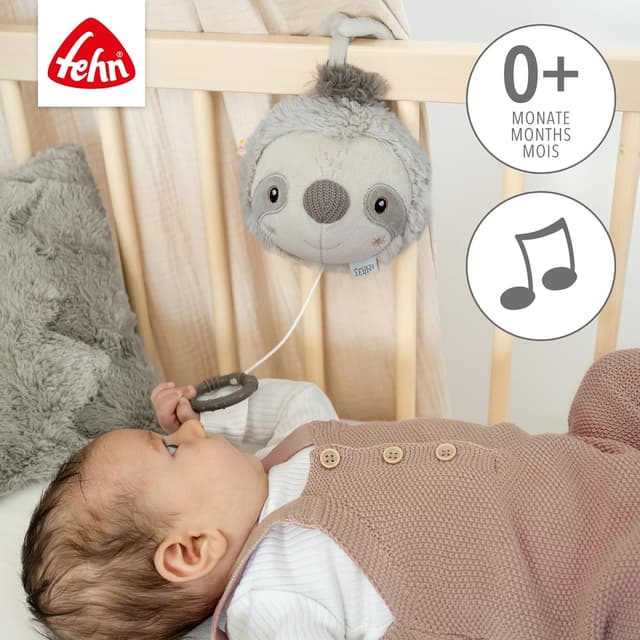 Detalle de Fehn Spieluhr Faultier – Kuscheltier & Einschlafhilfe mit Aufziehmelodie „Brahms Wiegenlied“