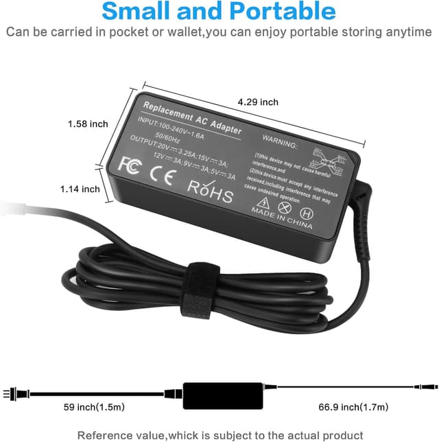 Detalle de YIDODA 65W USB-C Laptop-Ladegerät (ADLX65YDC2A) für Lenovo ThinkPad/Yoga/Chromebook