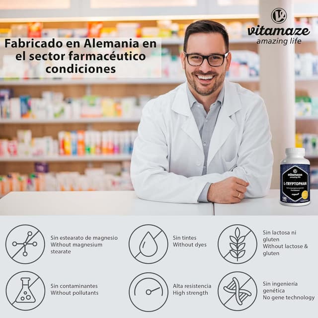 Detalle de Vitamaze L-Triptófano Puro 500mg 🌱 Cápsulas para Sueño Reparador