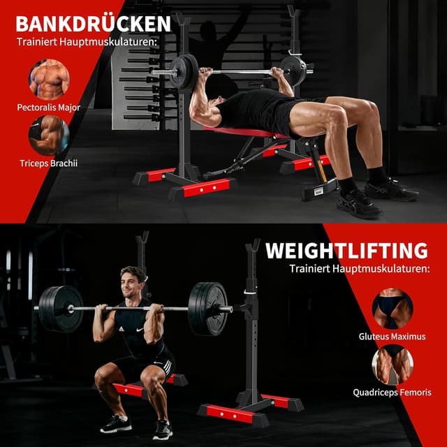 Detalle 2 de ISE Squat Rack Hantelständer mit 6-fach höhenverstellbarem Langhantelständer (bis 200 kg)