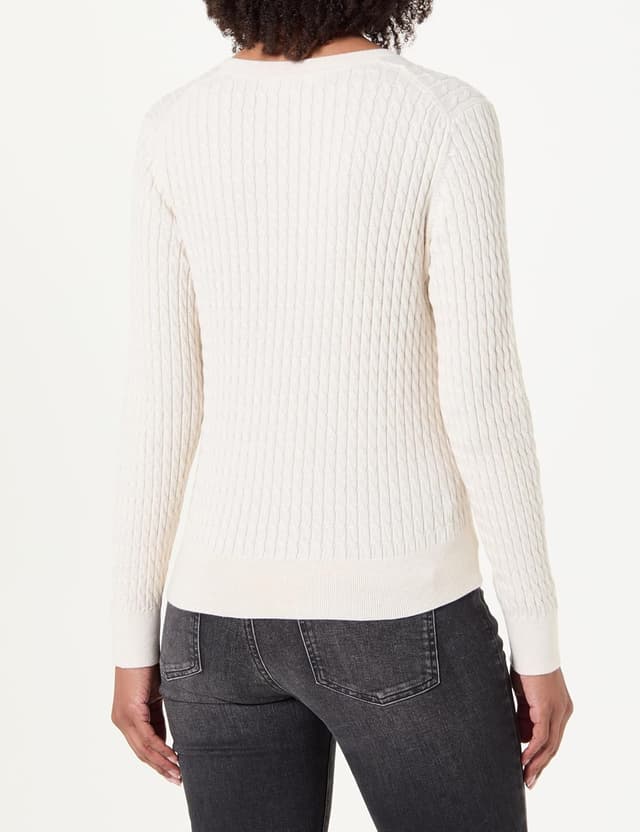 Detalle de Tommy Hilfiger Women’s Co Cable Fine GG V-neck Long Sleeve Pullover Sweater (WW0WW44987)