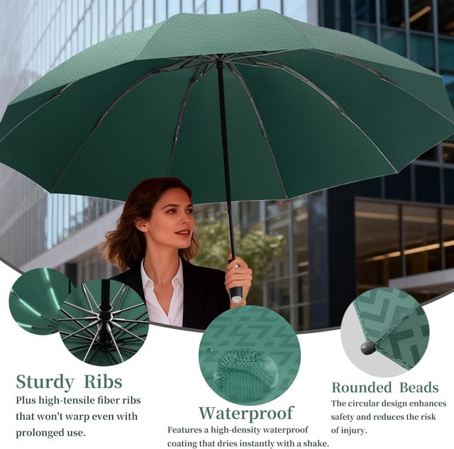 Thumbnail 3 de 52 IN Extra-Large Canopy Golf Reverse Travel Folding Umbrella for Business – Auto Open/Close, Windproof/Rainproof, Zippered Pouch