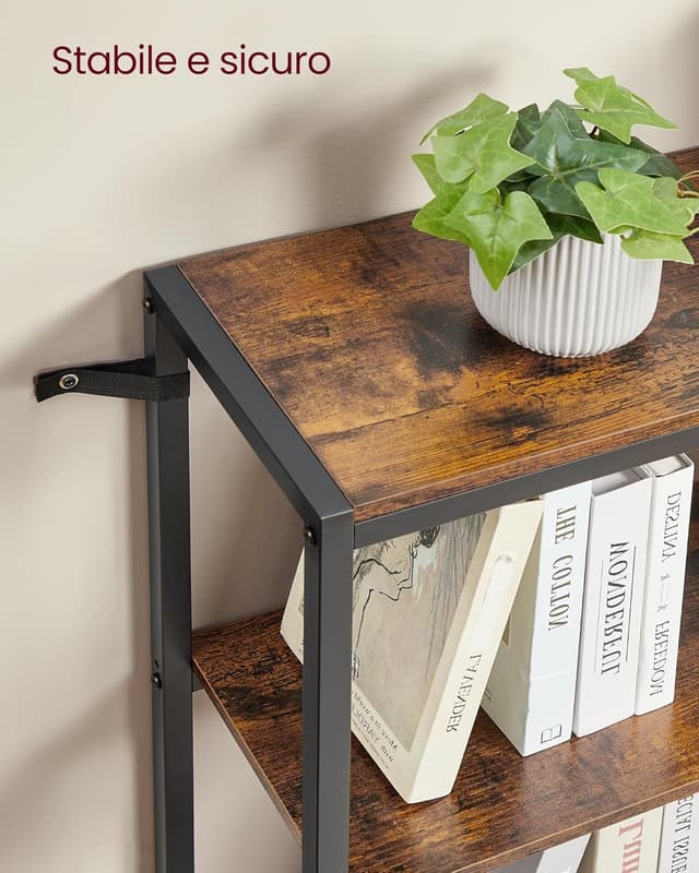 Detalle de VASAGLE Libreria angolare a 6 ripiani LLS606K01, stile moderno, marrone vintage e nero inchiostro