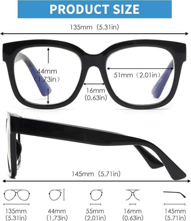Thumbnail 6 de JM 3-Pack Oversized Square Reading Glasses with Blue Light Blocking Lenses & Spring Hinge