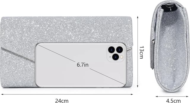 Thumbnail 6 de fannos Clutch Silber – Abendtasche mit glänzendem Shiny Fabric, verstärkter Kette und Platz für Karten