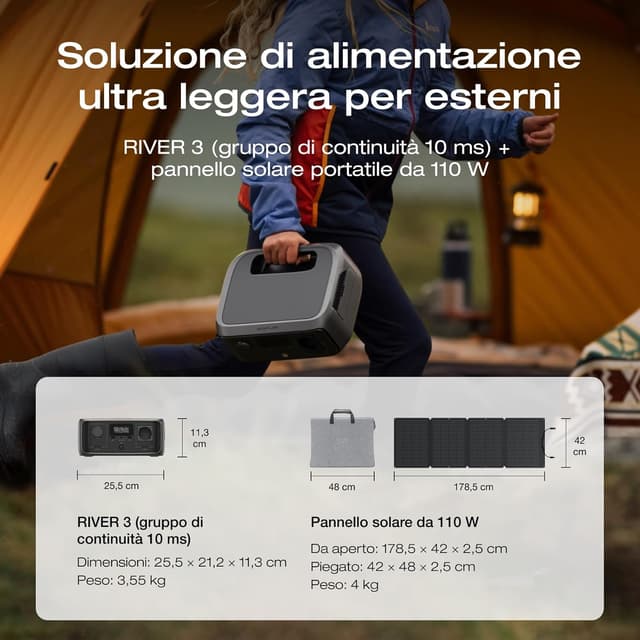 Detalle 2 de EcoFlow RIVER 3✨ Estación de Energía Portátil con Panel Solar 110W