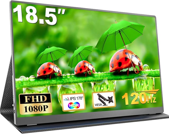 Detalle de MOMODS tragbarer Monitor 18,5 Zoll (120 Hz, IPS, 1080p) – mobiler Gaming-Bildschirm mit USB‑C und Mini‑HDMI