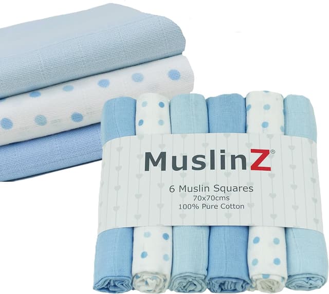Detalle de MuslinZ 6-pack Muslin Squares Baby Burp Cloths (70x70cm) – Blue Combo