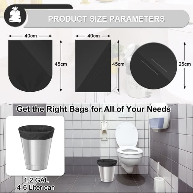 Detalle de Small Black Bin Bags 4–6L Pedal Bin Liners (69 Count) – Mini HDPE Wastebasket Trash Bags
