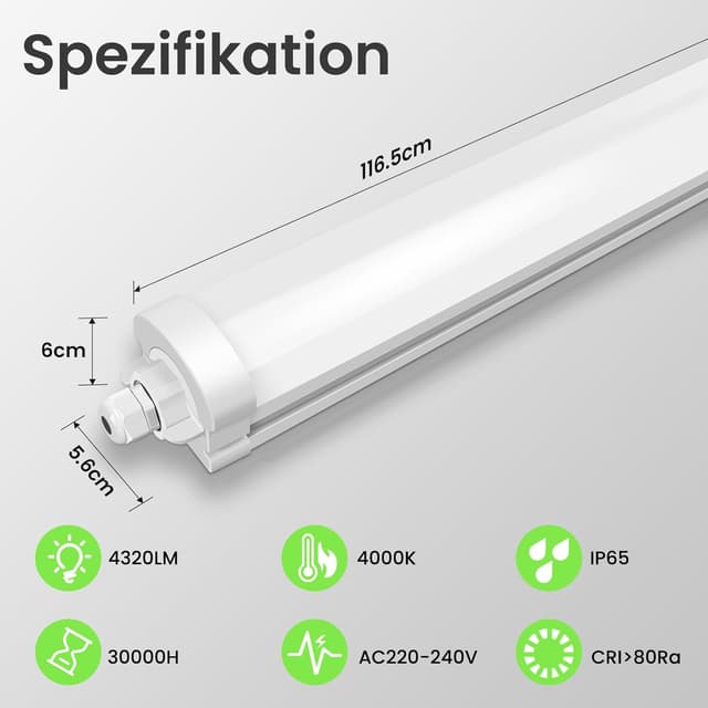 Detalle 2 de ALUSSO LED Feuchtraumleuchte 117 cm 36 W
