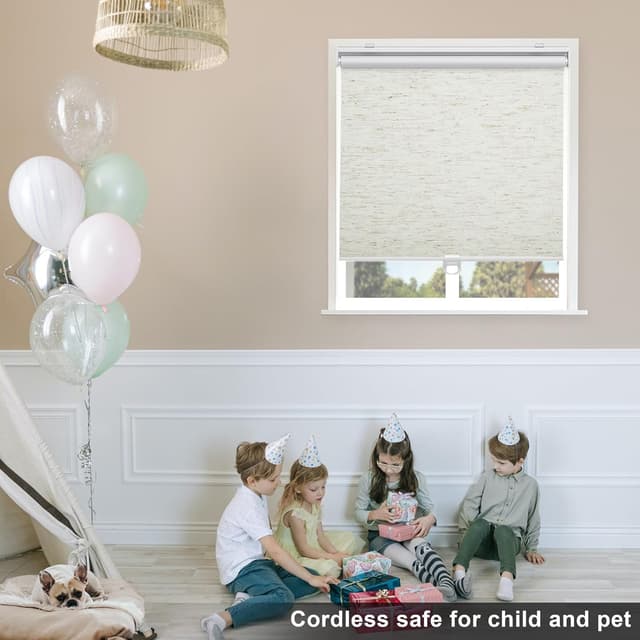 Detalle de Sunoff Blackout Cordless Roller Shades (Linen Beige) 35" W x 72" H