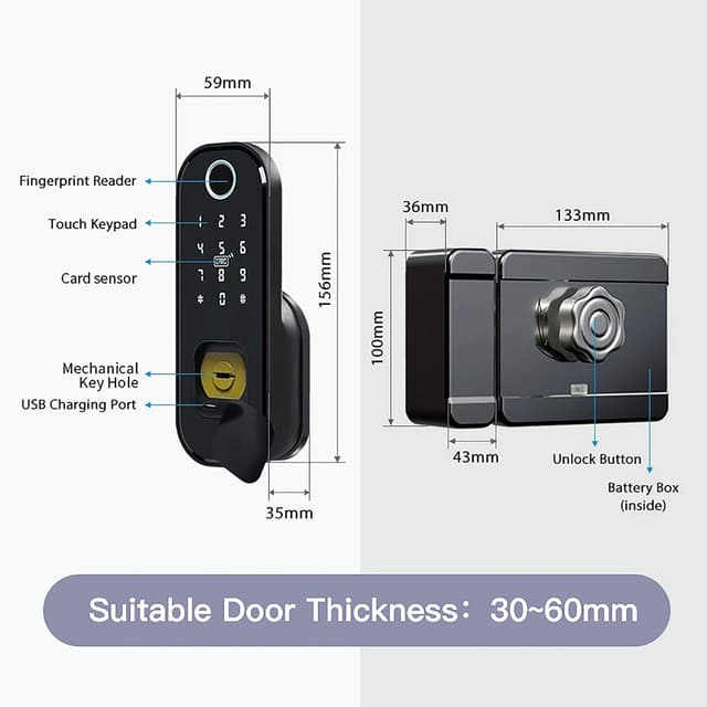 Detalle 2 de Wolf Guard TT01 serrure intelligente étanche 5 en 1 (TTlock) noire, compatible Alexa et Google