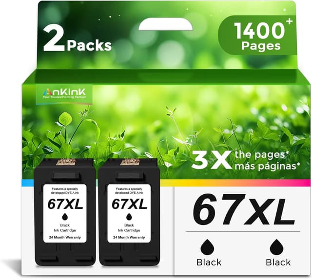 Detalle de Ankink 67XL Black Ink Cartridge Replacement (2-Pack) for HP 67XL printers