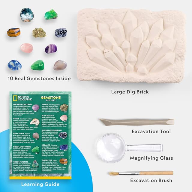 Detalle de National Geographic Gemstone Dig Kit (Blue Marble) — Dig Up 10 Real Gemstones and Crystals for Kids