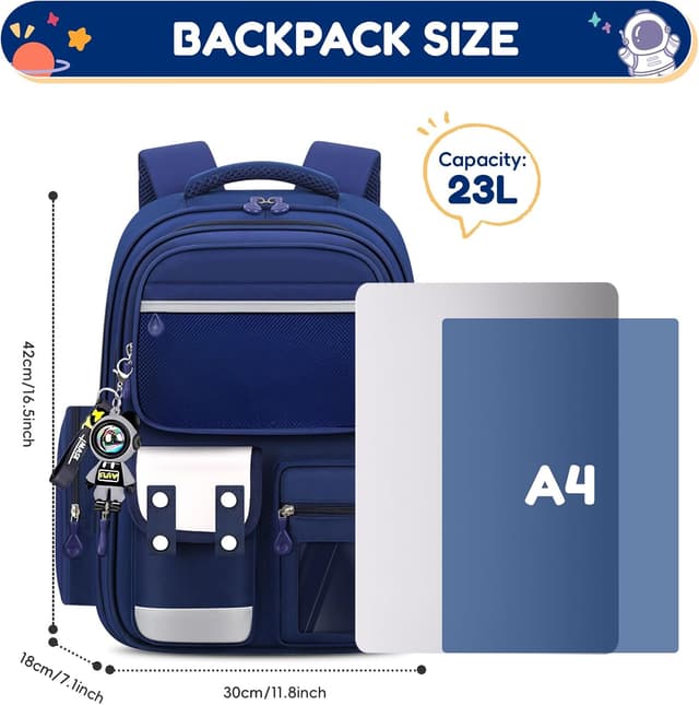 Detalle 2 de Amythe Cartable Garçons Primaire (CE2 à CM2) – Sac à dos 7 compartiments bleu avec bandes réfléchissantes