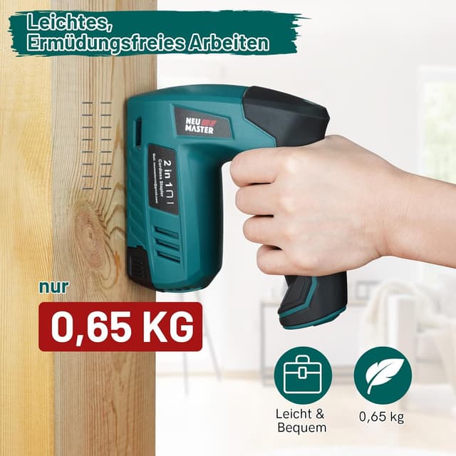 Detalle 2 de NEU MASTER Akku Tacker 2-in-1 4V mit Ladekabel – für Heftklammern & Nägel (1000 + 1000 Teile)