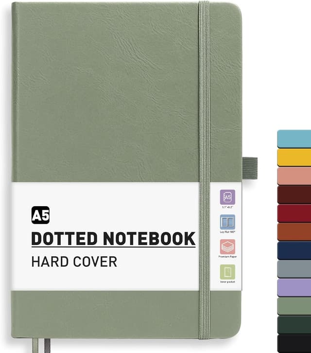 Detalle de PYNEX Notizbuch A5 Dotted mit Hardcover – Lederoptik, 192 Blatt (100 g/m²) und Gummischließe