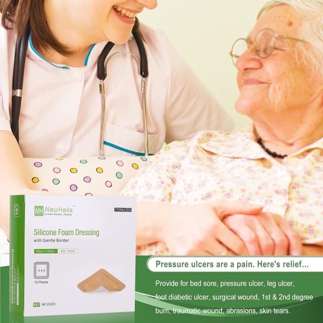Thumbnail 6 de NEUHEILS NeuHeils Silicone Adhesive Foam Dressing 4''x4'' (10 Pack) for Bed Sores & Leg Ulcers