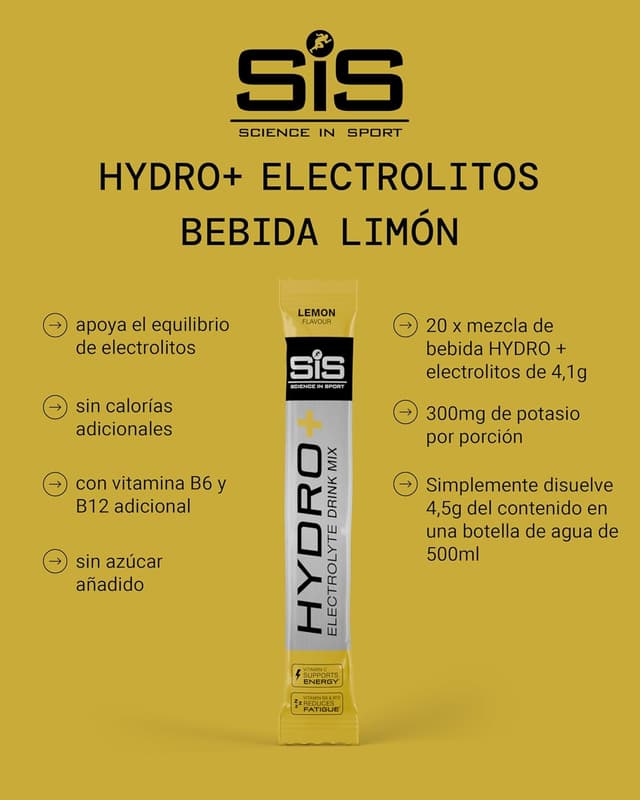 Detalle 2 de Science in Sport HYDRO+ Limón 🥤 Electrolitos en polvo veganos