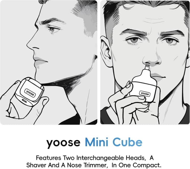 Detalle de Yoose 2 in 1 tagliapeli naso e rasoio elettrico ricaricabile USB-C (IPX7) con testine intercambiabili