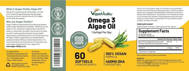 Detalle de Omega 3 Algae Oil 400mg DHA softgels