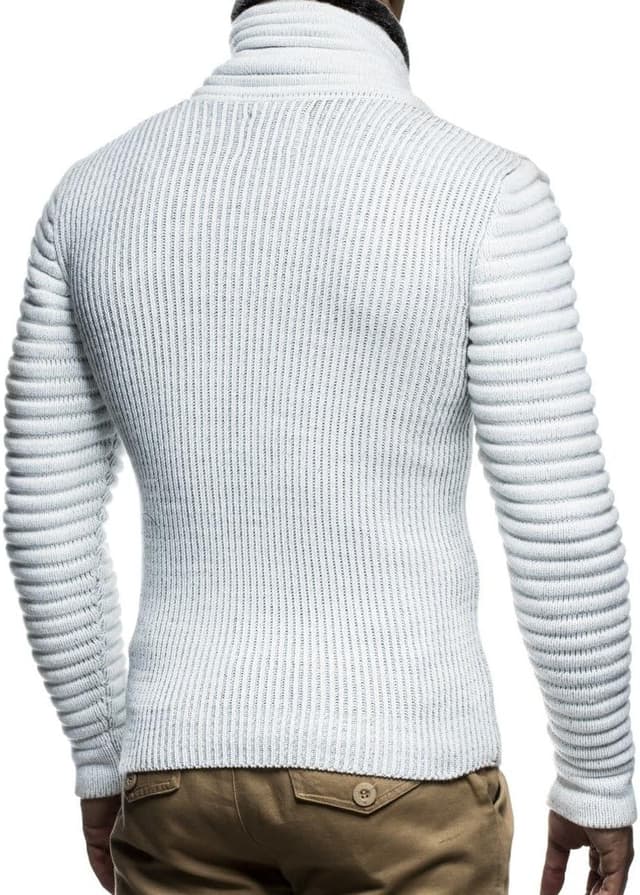 Detalle de Leif Nelson LN5165 : cardigan veste homme en tricot style biker, matelassé et à capuche