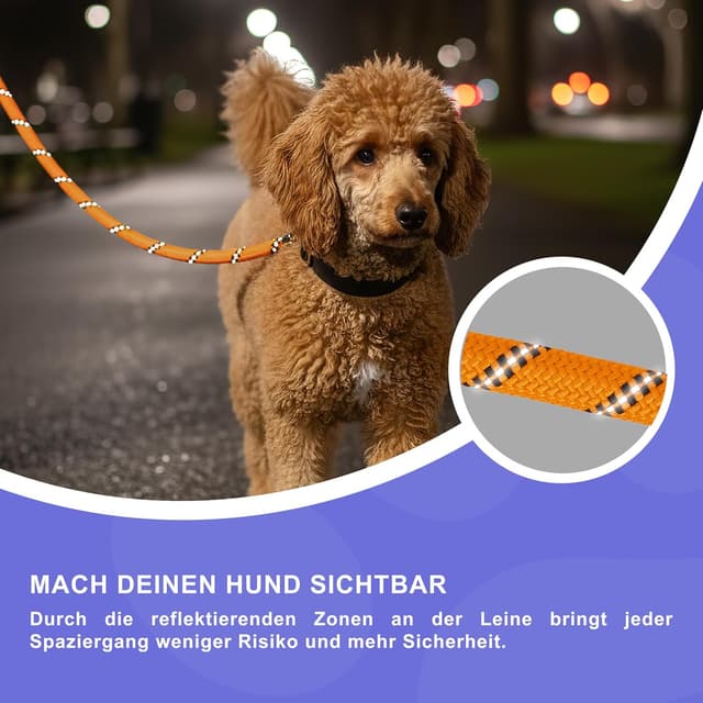 Detalle 2 de Reichstadt Pets Guinzaglio per cani in nylon morbido con impugnatura in EVA e riflettente 1,5 m