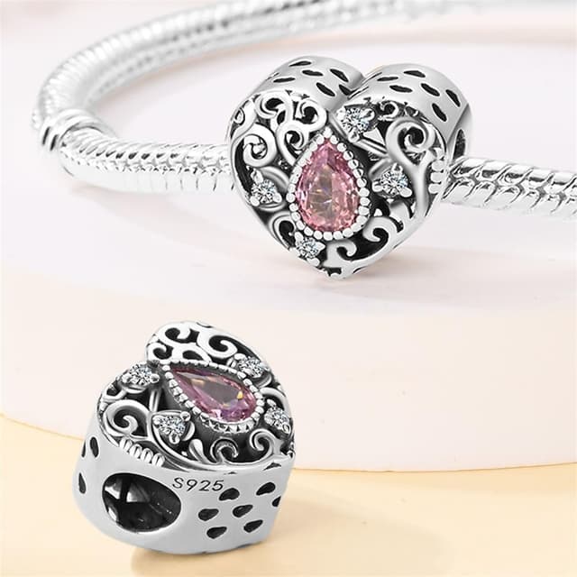 Detalle de KUNSIR Charm Anhänger Damen aus 925 Sterling Silber mit Zirkonia – kompatibel mit europäischen Armband- und Ketten-Charms