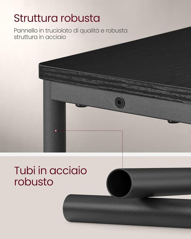 Detalle 2 de VASAGLE LET335B02 tavolino stretto con multipresa integrata a 3 ripiani e portariviste